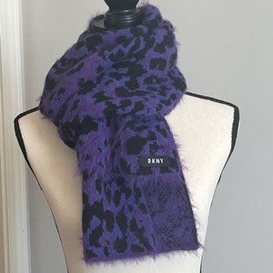 DKNY Fuzzy Animal Print Knit Scarf -Purple